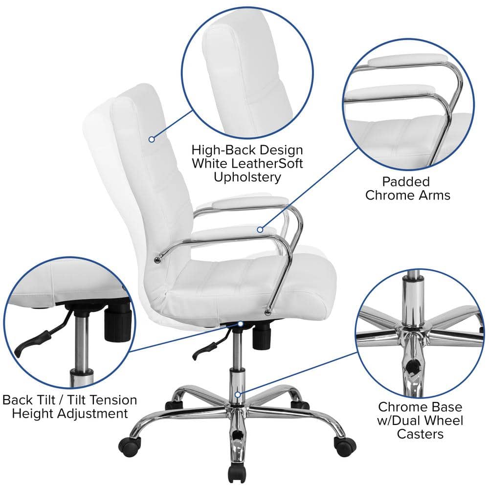 White Leather High-Back Ergonomic Executive Swivel Chair