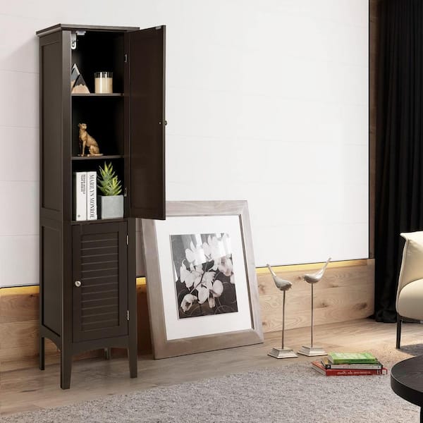 Angeles Home 14.5 in. W x 14.5 in. D x 63 in. H Gray Freestanding Narrow Storage Linen Cabinet for Bathroom