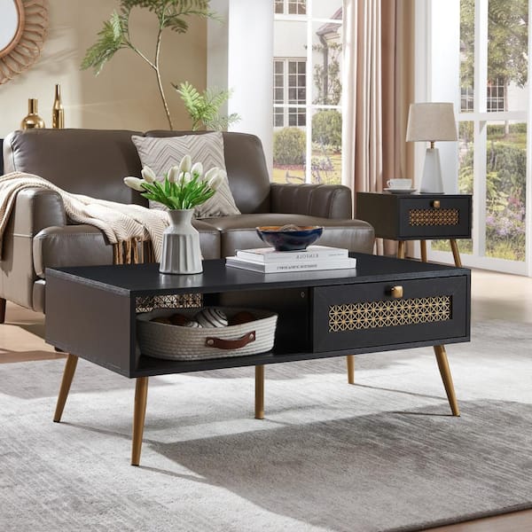 EDYO LIVING 41.3 in. Black Rectangle Wood Coffee Table