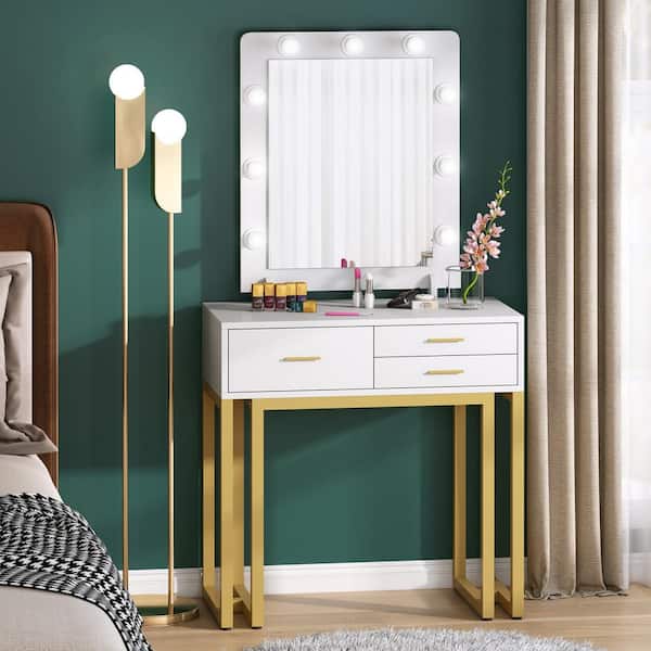 Lighted Mirror Makeup Vanity Table, Vanity Desk Combo Black And White
