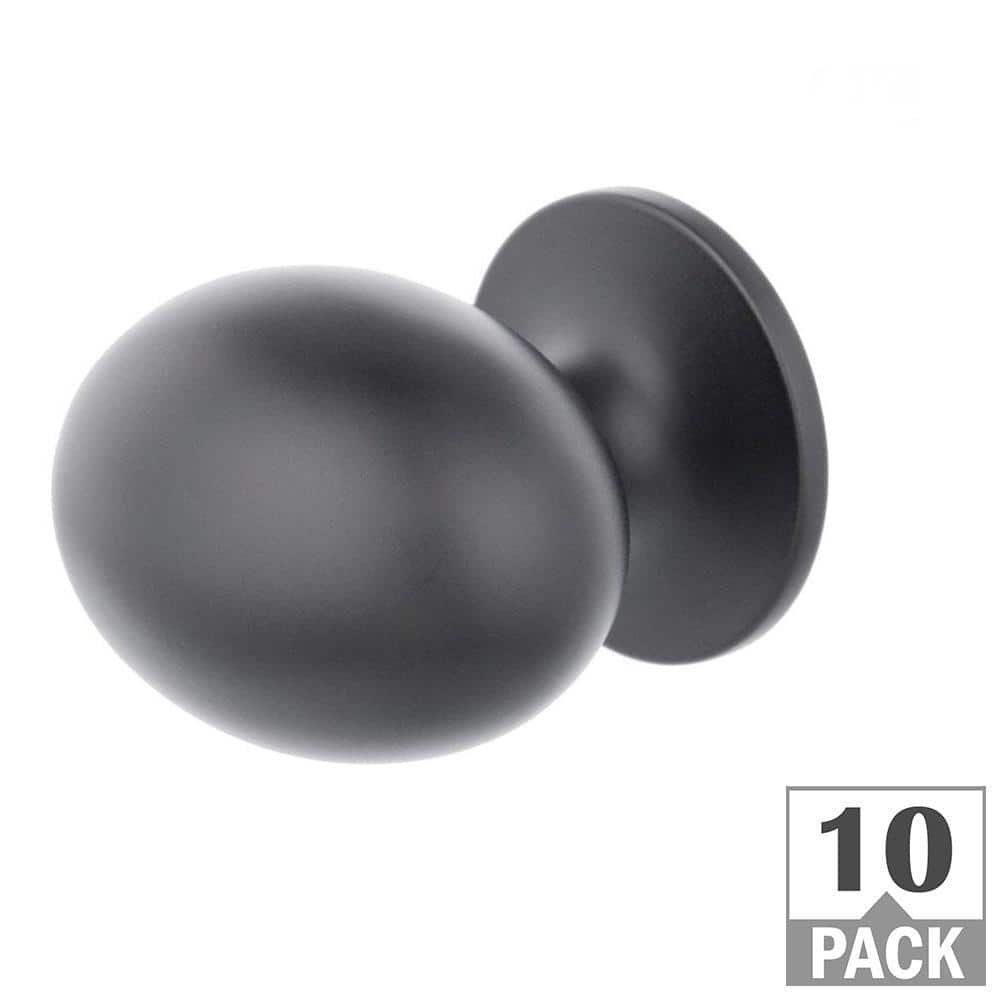 Large Football 1-3/8 in. Matte Black Classic Oval Cabinet Knob (10-Pack)