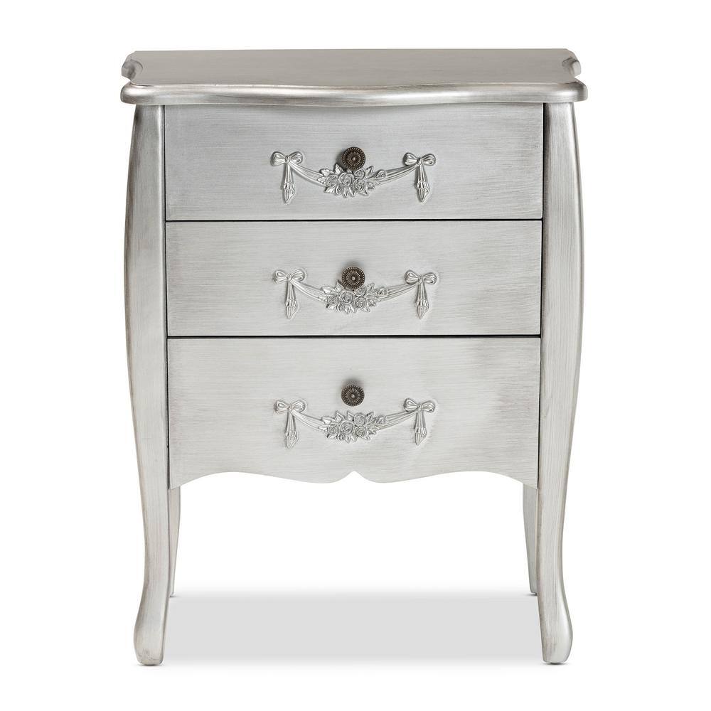 Eliya Traditional Brushed Silver 3-Drawer Solid Wood Storage Cabinet
