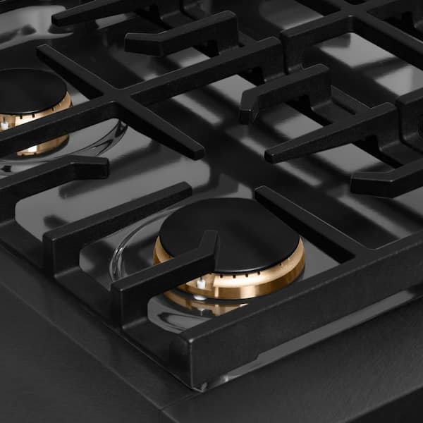 30 in. Paramount Gas Rangetop with 4 Brass Burners and Porcelain Cooktop in Black Satin Stainless Steel