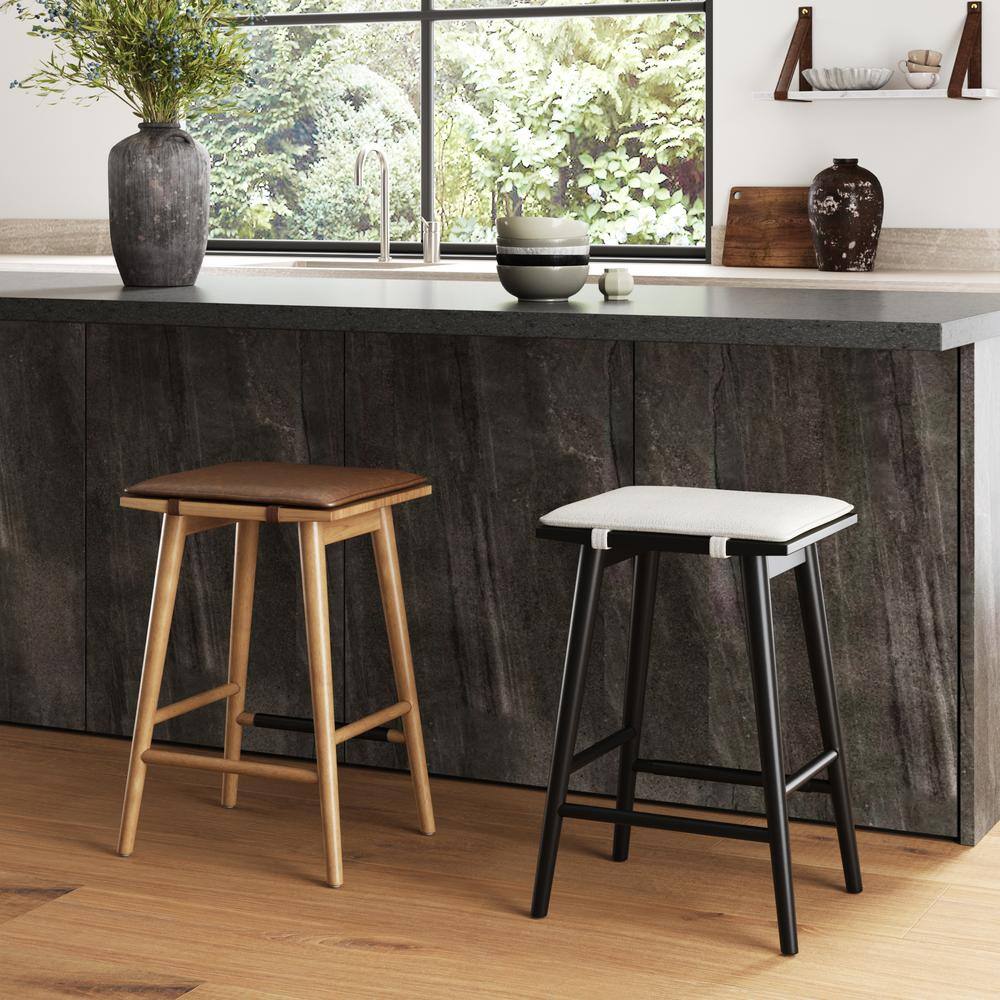 Nathan James Black Wood Saddle Counter Stools with Cushions, Set of 2