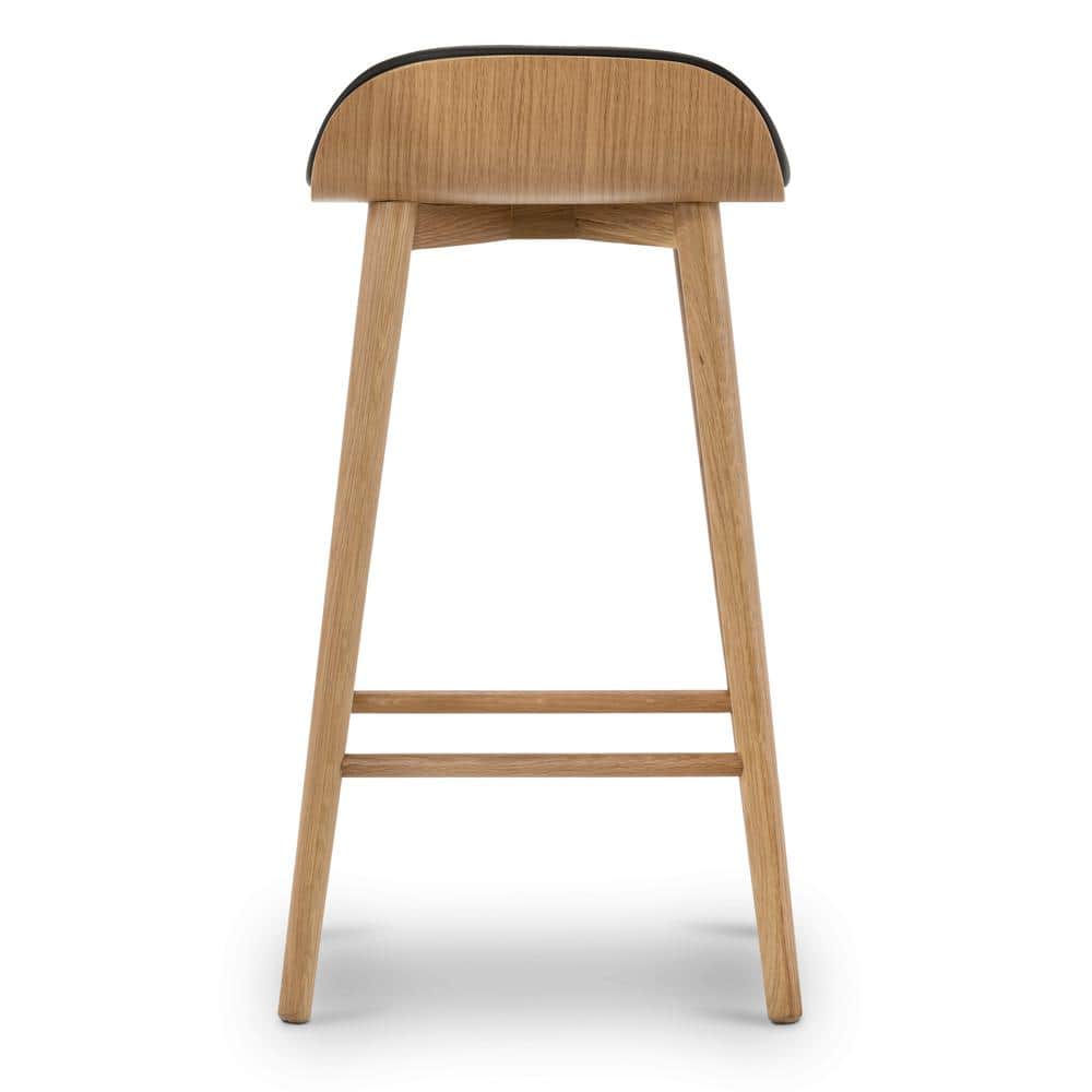 Back view of Notello Leather Counter Stool in Black and Oak