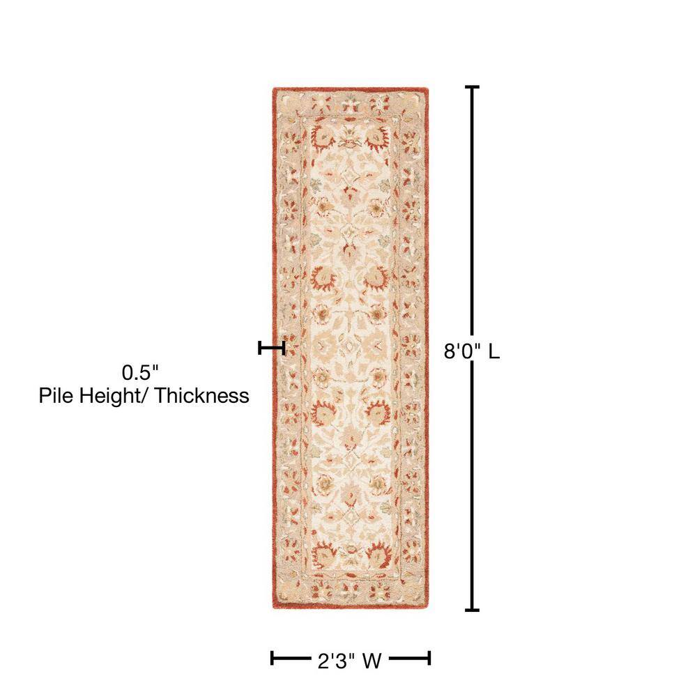Handmade Beige and Rust Floral Wool Runner Rug