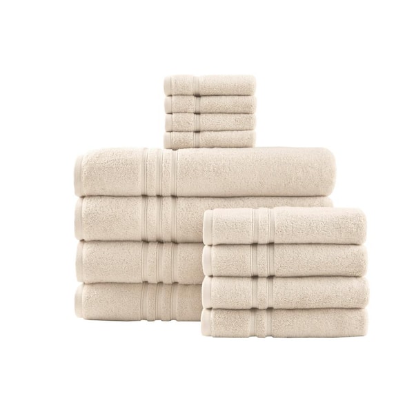 StyleWell Turkish Cotton White and Stone Gray Stripe 6-Piece Fringe Bath Towel  Set E7245 - The Home Depot
