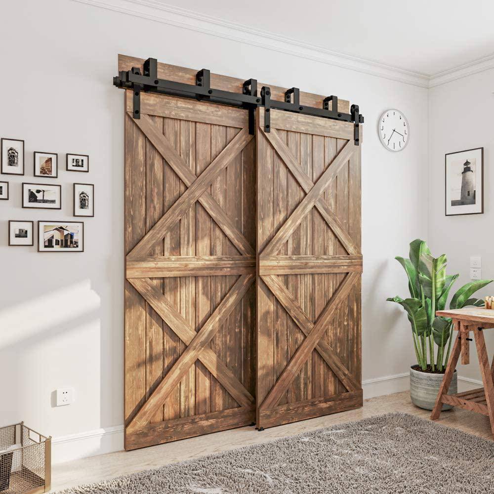 96-inch Matte Black Heavy-Duty Double Bypass Barn Door Hardware Kit