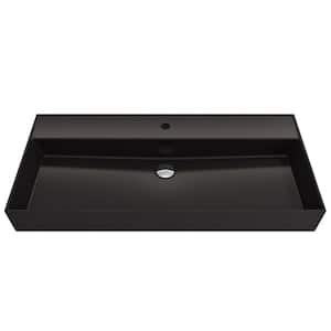 Milano 39.75 in. 1-Hole Matte Black Fireclay Rectangular Wall-Mounted Bathroom Sink with Overflow