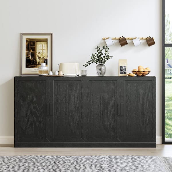 Black Wood 62 in. W x 31 in. H Classic Kitchen Pantry Cabinet with Doors and Adjustable Shelves