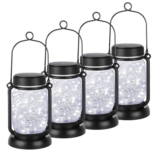 Angel Sar Outdoor Waterproof Solar Hanging Lantern with Stakes, Glass Fairy String Lights for Garden Decor, Cool White