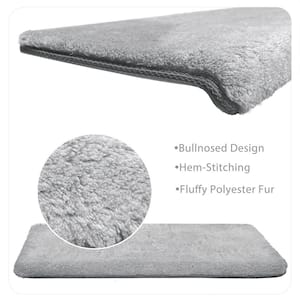 Soft Plush Light Gray 9.5 in. x 30 in. x 1.2 in. Bullnose Indoor Stair Tread Cover Tape Free Non-slip Carpet Set of 14