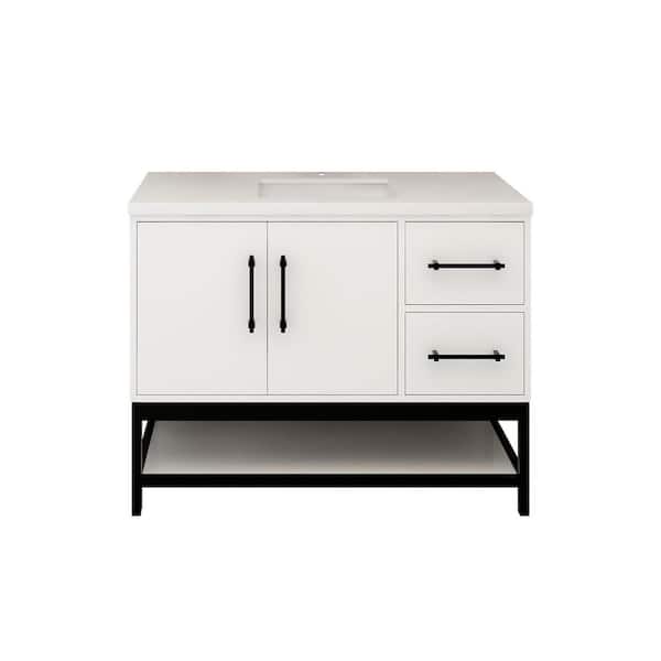 Victoria 42 in. W x 20 in. D x 35 in. H Single Sink Freestanding Frame Bath Vanity in Gloss White with White Acrylic Top