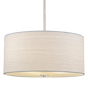 Pearl 60-Watt 3-Light Brushed Nickel Contemporary Chandelier with White Shade, No Bulb Included