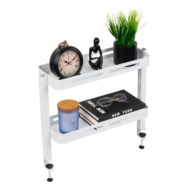 White 5.75 in. W x 15.5 in. H 2-Tier Desk Organizer with Clamp Accessory Shelf, Metal