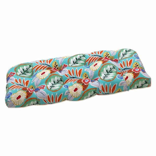 Pillow Perfect Floral Rectangular Outdoor Bench Cushion in Blue