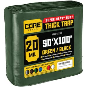 50 ft. x 100 ft. Green/Black 20 Mil Heavy Duty Polyethylene Tarp, Waterproof, UV Resistant, Rip and Tear Proof