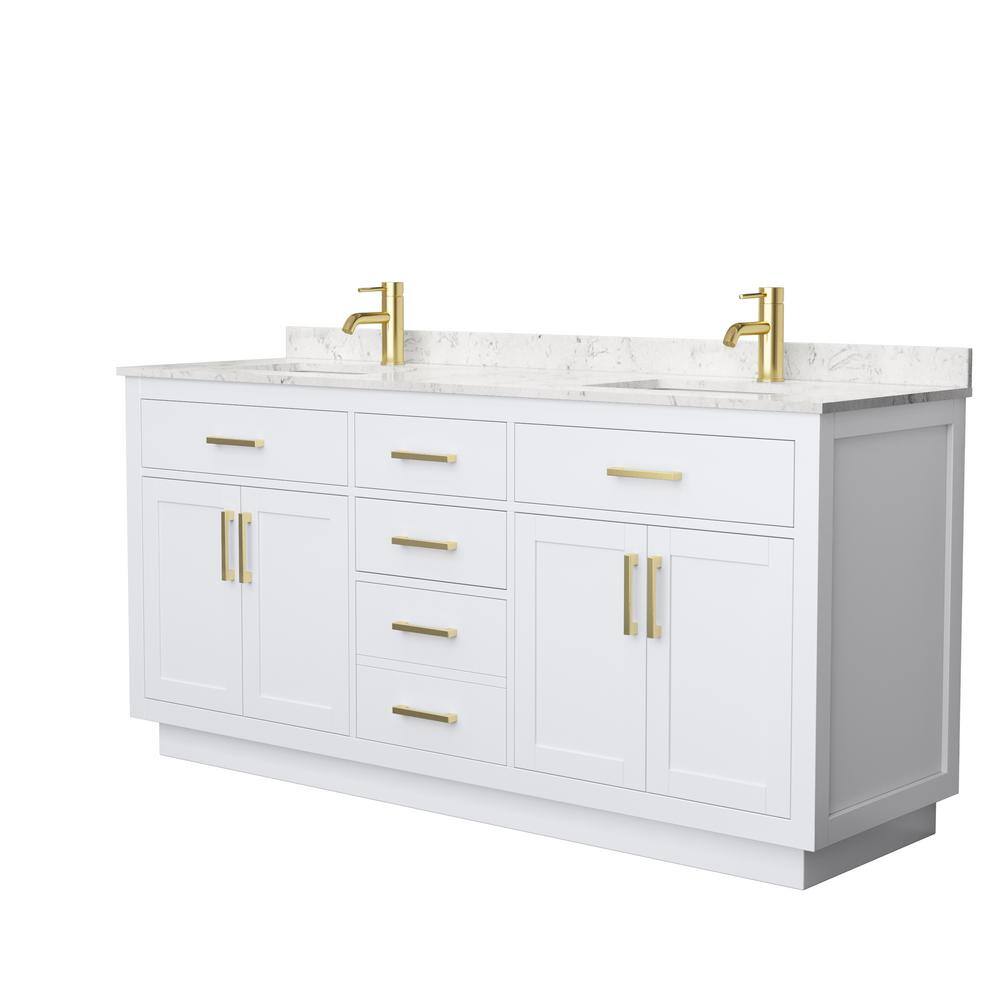 Wyndham Collection Beckett TK 72 in. W x 22 in. D x 35 in. H Double Bath Vanity in White with Carrara Cultured Marble Top, White with Brushed Gold Trim -  840193394148