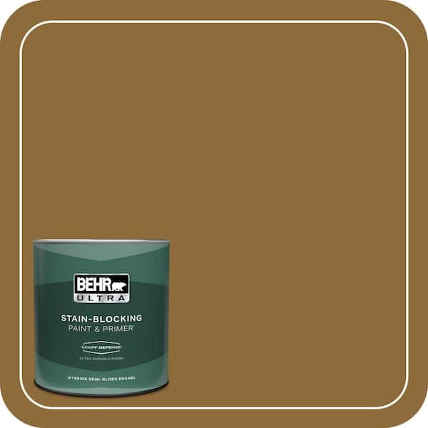 BEHR ULTRA 1 qt. #310F-7 Carmel Woods Extra Durable Semi-Gloss Enamel Interior Paint & Primer