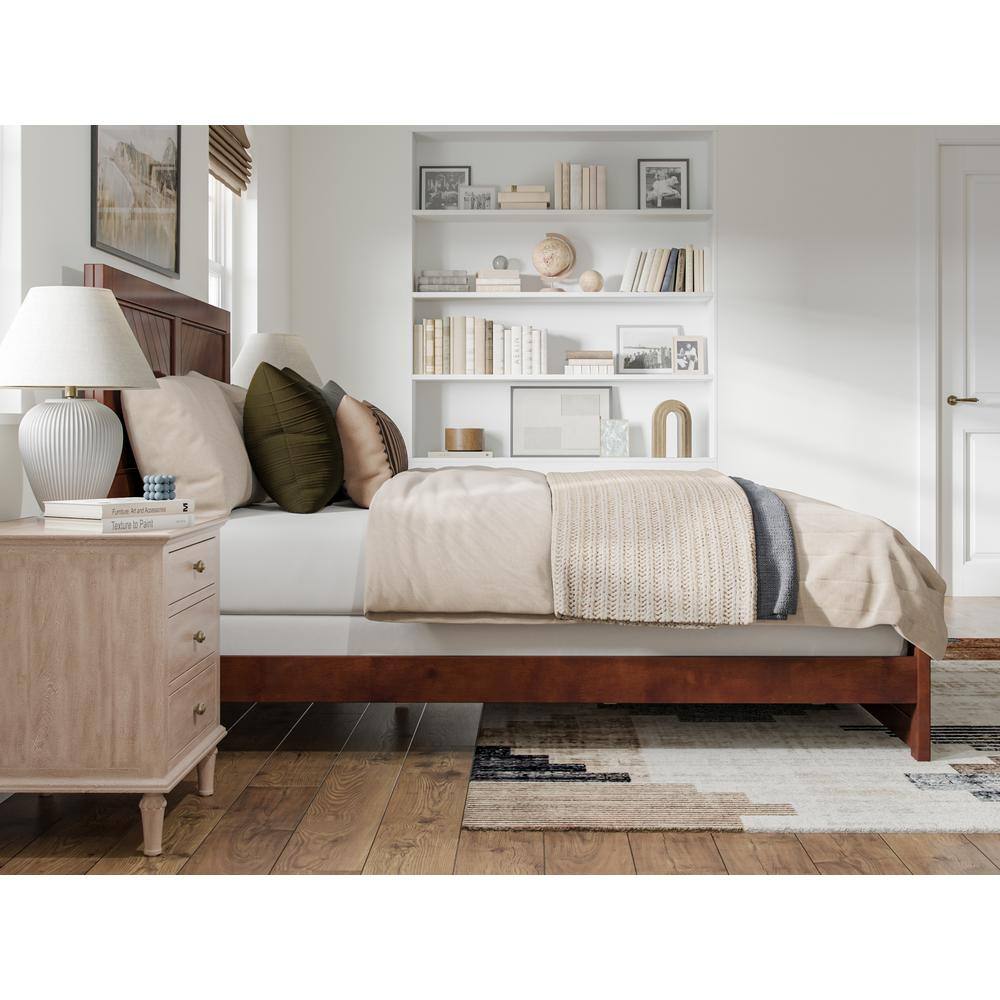 Canyon Walnut Wood Queen Bed Frame with Chevron Headboard