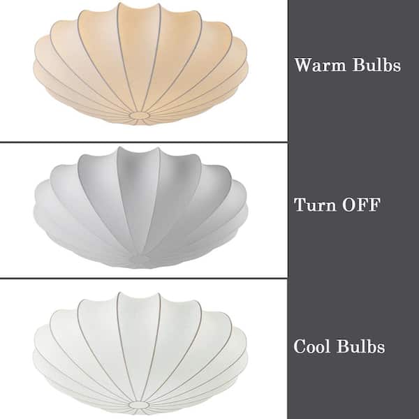 Kateo 19.7 in. W 3-Light White Semi-Flush Mount Silk Ceiling Light w/ Cream Oval Umbrella Shell Shade for Ambient Light