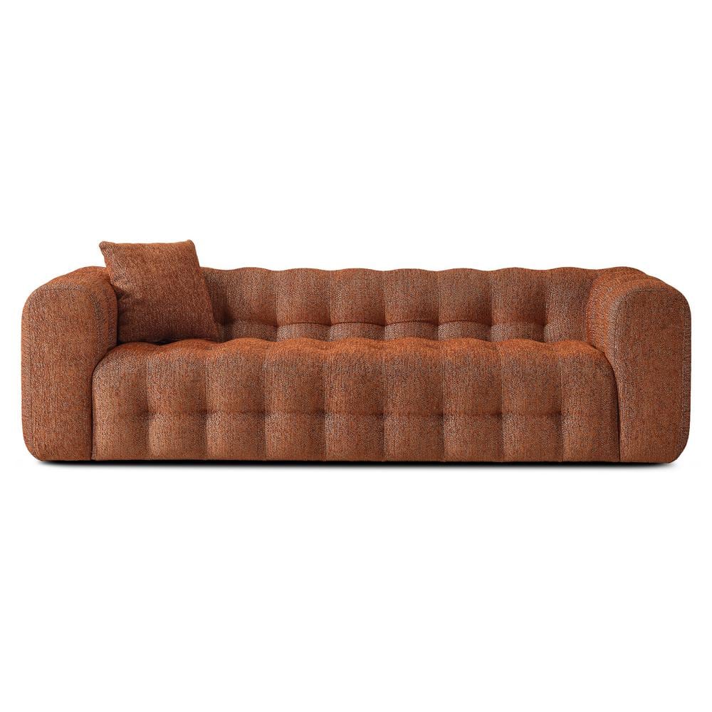Burnt Orange Tufted Microfiber Chesterfield Sofa with Rolled Arms