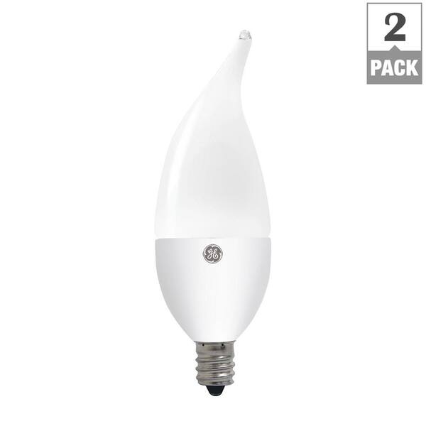GE 40W Equivalent Soft White (2700K) High Definition CA10 Bent Tip White Candelabra Base Dimmable LED Light Bulb (2-Pack)