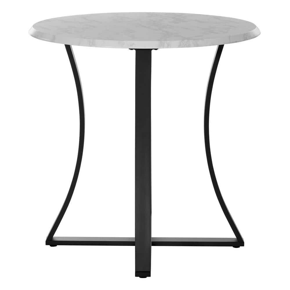 36" Round White Faux Marble Counter Height Table with Black Metal Base