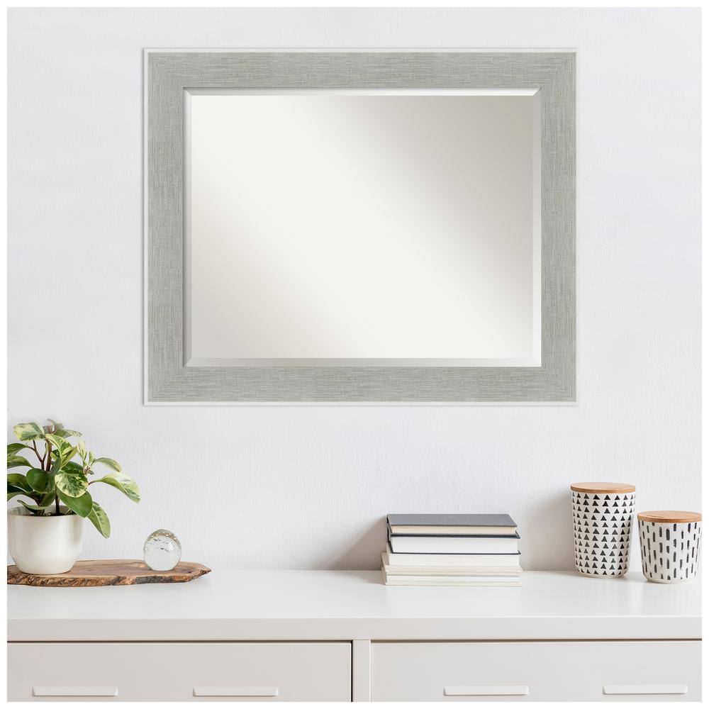 Glam Linen Grey Rectangular Wall Mirror with Silver Frame