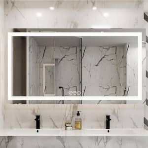 60 in. W x 32 in. H Rectangular Frameless LED Light with 3-Color and Anti-Fog Wall Bathroom Vanity Mirror in Silver