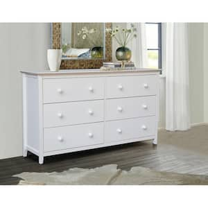 Brooklyn White 6-Drawer 57.3 in. W Solid Wood Dresser