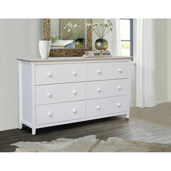 Brooklyn White 6-Drawer 57.3 in. W Solid Wood Dresser