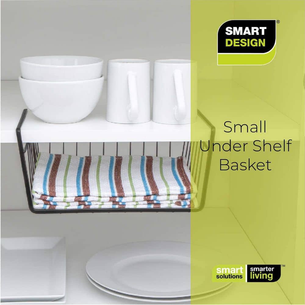 Black Steel Wire Undershelf Storage Basket, Small Size