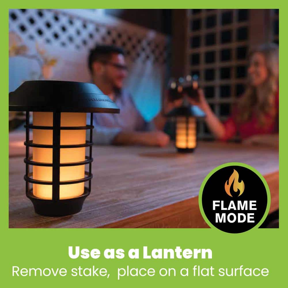 Black Solar LED Pathway Lights with Flickering Flame Effect, 2-Pack