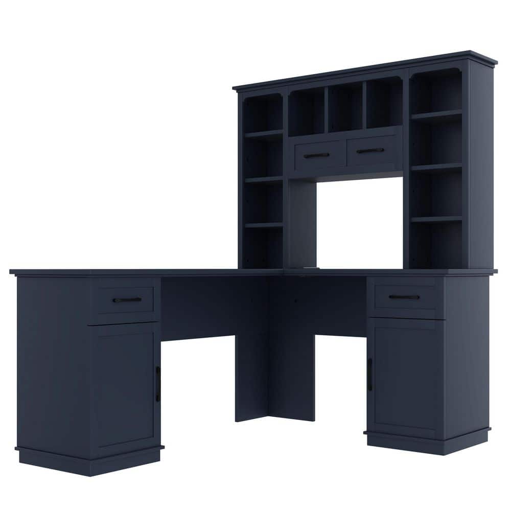 51.6 in. Antique Blue L-Shaped Computer Desk with 2 Cabinets and 2 Drawers, 11 Open Shelves, Power Outlet for Room price history on PriceWatchPro