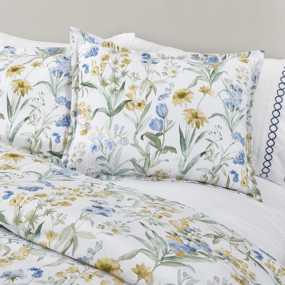 King Blue Floral Microfiber Comforter Set