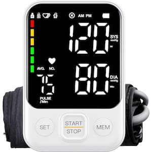 Blood Pressure Monitor with 2x120 Reading Memory, Adjustable Arm Cuff 8.7 in. x 15.7 in. with Storage Bag in White