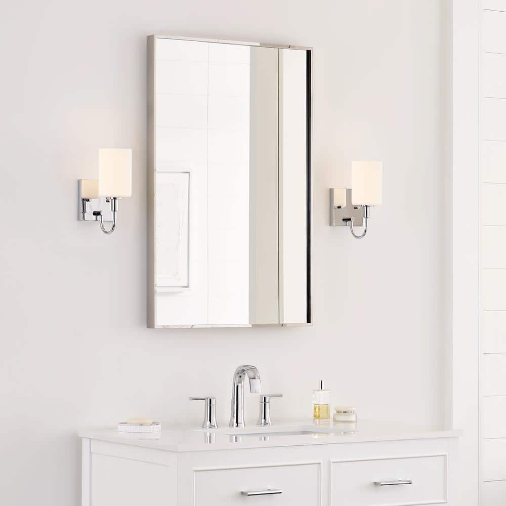 Foxdale Chrome Cylinder Vanity Wall Sconce with Etched Glass