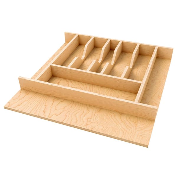 2.36 in. H x 19.25 in. W x 19.49 in. D Light Brown Wooden Utensil Drawer Insert