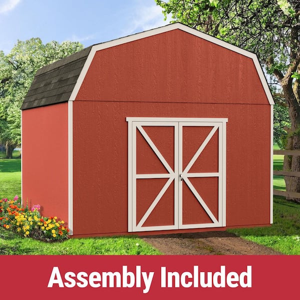 Handy Home Products Professionally Assembled Hudson 12 ft. x 12 ft. Outdoor Wood Shed with Smartside and Autumn Brown Shingles (144 sq. ft.)
