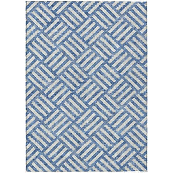 Blue, Ivory 10 ft. x 14 ft. Woven Geometric Polyester Rectangle Indoor/Outdoor Area Rug