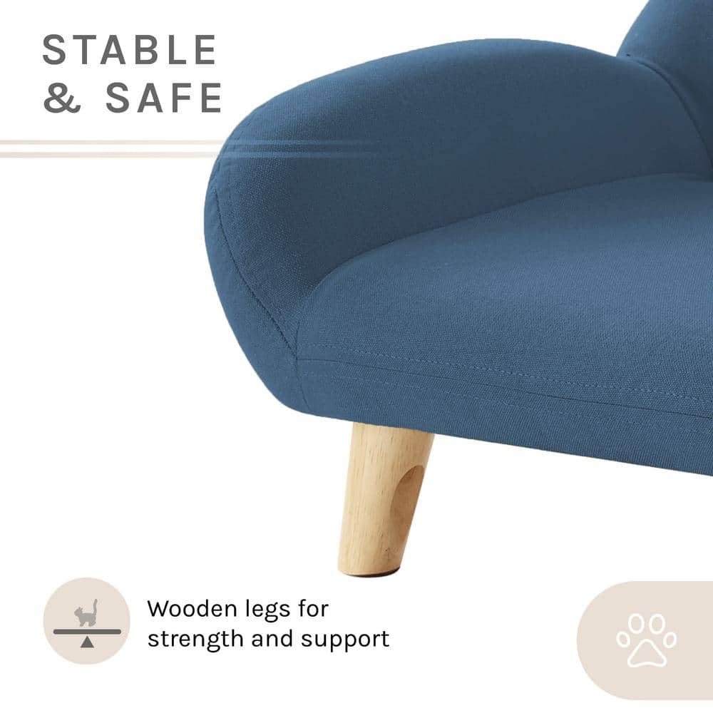 Small Blue Fabric Elevated Pet Sofa with Wooden Legs