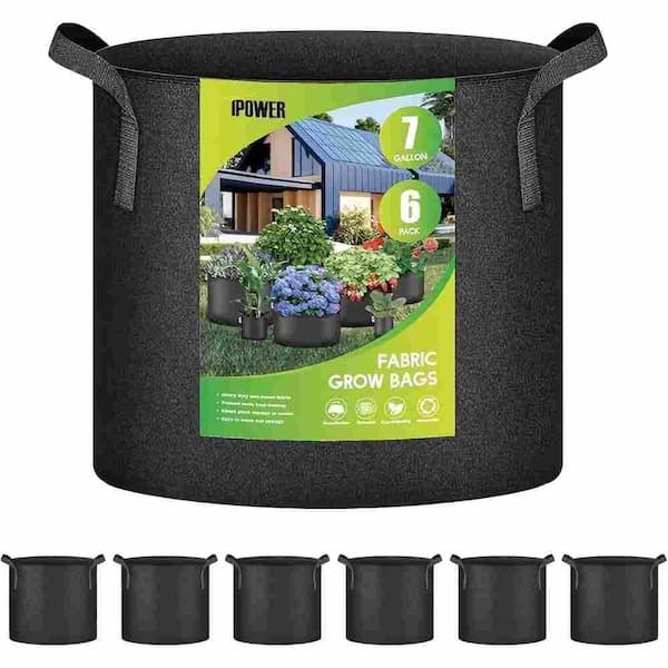 6-Pack 7 Gal. 300g Thick Heavy Duty Nonwoven Fabric Plant Grow Bag with Nylon Handles in Black