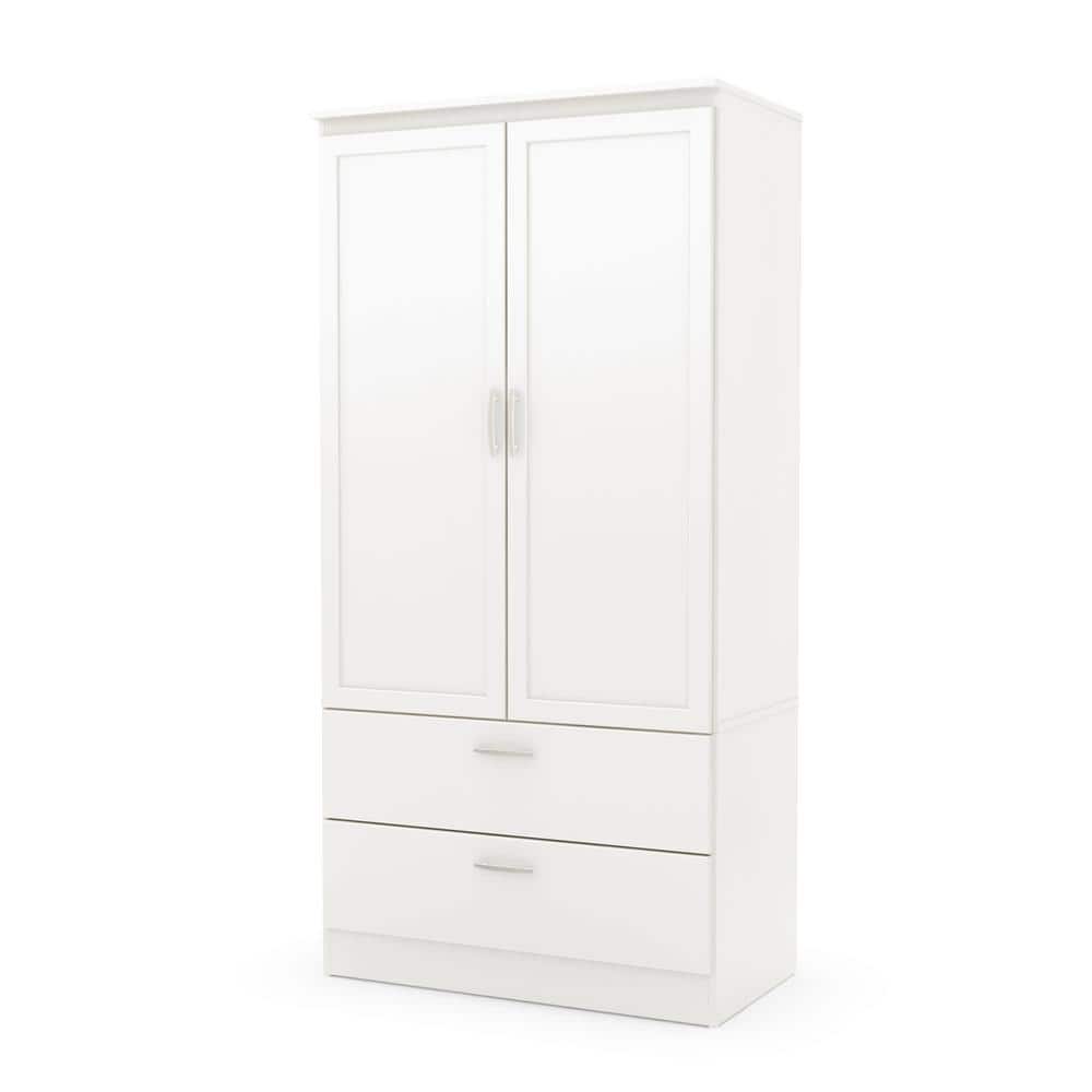 Pure White Transitional Wardrobe Armoire with Mirror