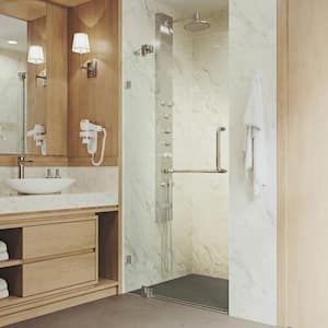 Pirouette 36 to 42 in. W x 72 in. H Pivot Frameless Shower Door in Chrome with 3/8 in. (10mm) Clear Glass
