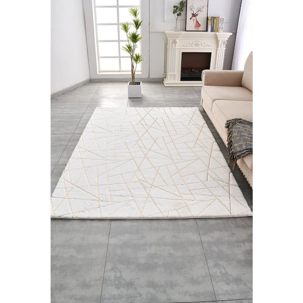 Lily Luxury Geometric Gilded White 8 ft. x 11 ft. Area Rug