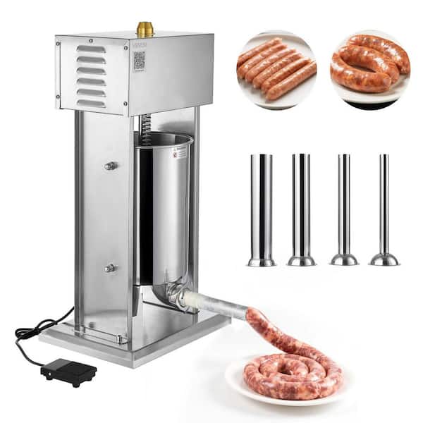 Electric Sausage Stuffer, 25 LBS. / 12 L, Stepless Speed Control and Foot Pedal, Stainless Steel Filler with 4 Tubes