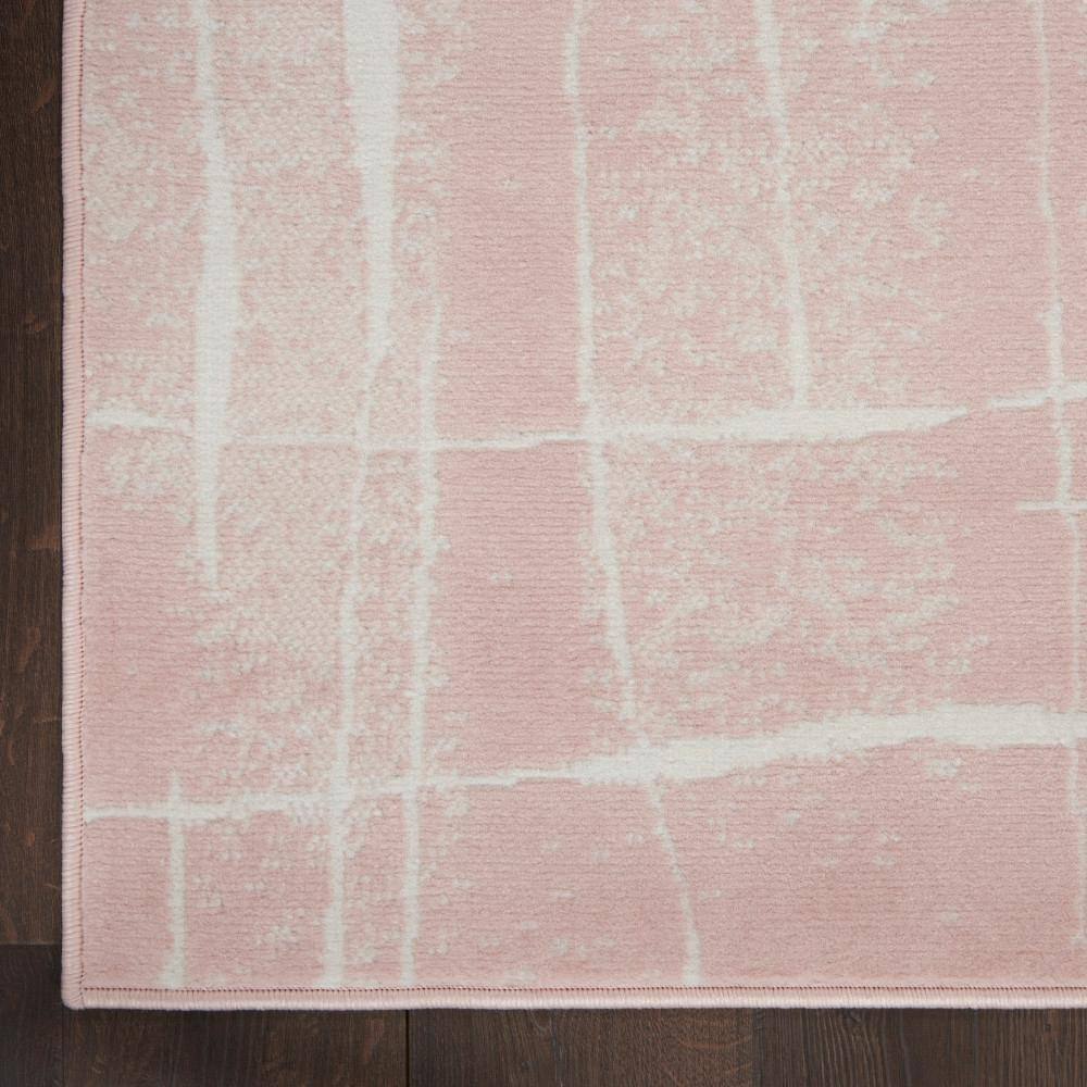 Abstract Pink Ivory Synthetic 2' x 6' Reversible Area Rug