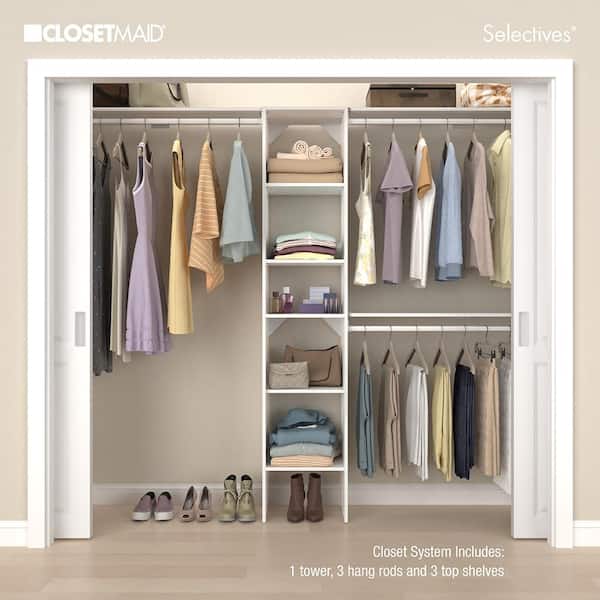 Selectives 76.85 in. W x 112.85 W White Basic Narrow Wood Closet System Kit with Top Shelves