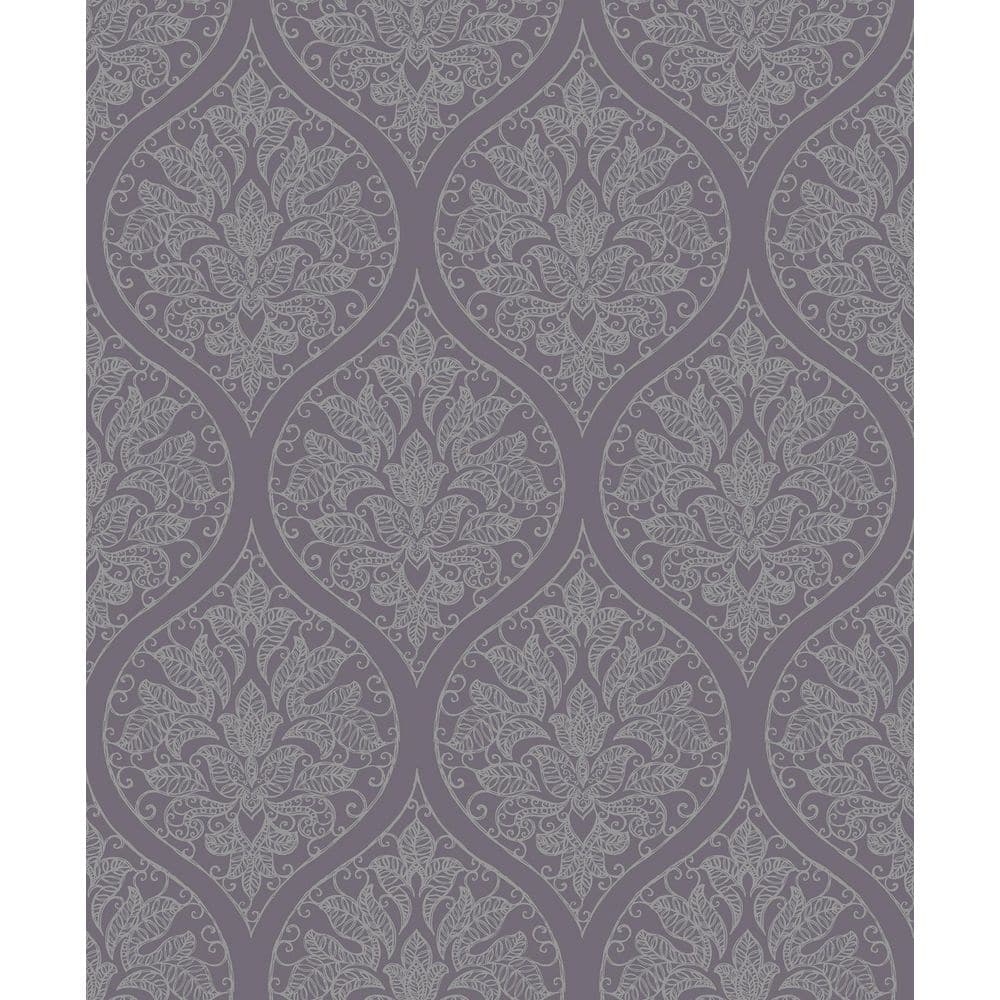 Emporium Collection Purple and Silver Ogee Embossed Metallic Finish Non-wov